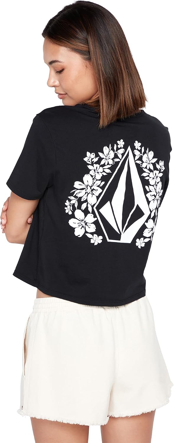 Volcom Women's Short Sleeve Pocket Dial Tee – Crew Neck T-Shirt with Chest Pocket and Screen Print Jet