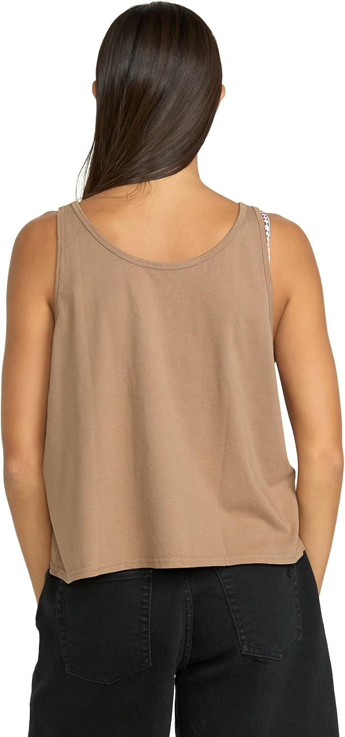 Volcom Women's to The Bank Organic Cotton Graphic Tank Top – Relaxed Boxy Fit, Breezy Summer Style Hazelnut
