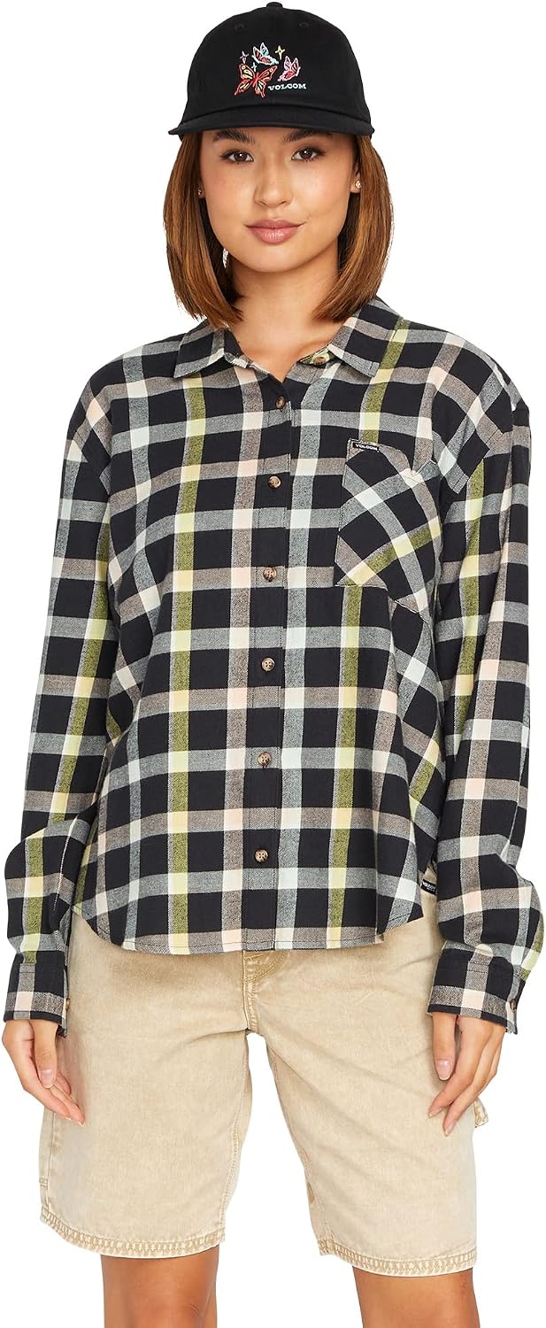 Volcom Women's Plaid to Meet U Long Sleeve Flannel Shirt Multi