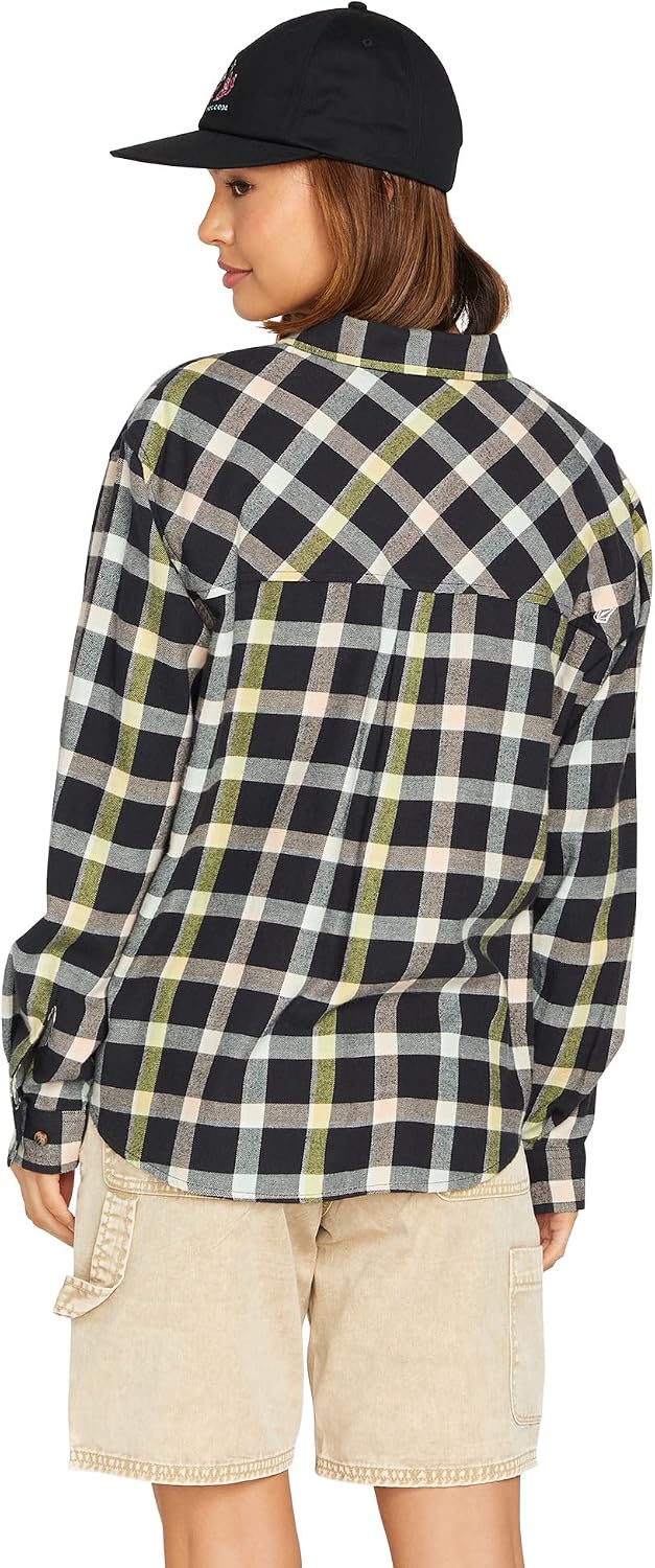 Volcom Women's Plaid to Meet U Long Sleeve Flannel Shirt Multi
