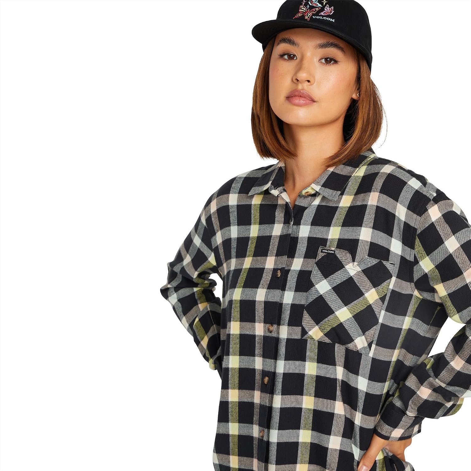 Volcom Women's Plaid to Meet U Long Sleeve Flannel Shirt Multi