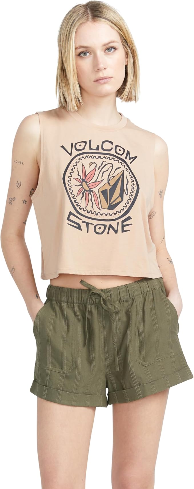 Volcom Women's Sunday Strut Elastic Waist Short Army