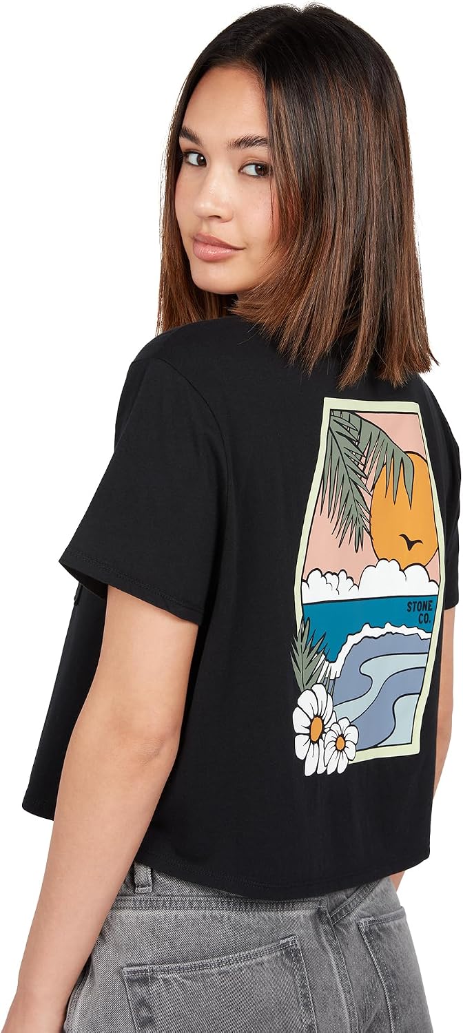 Volcom Women's Short Sleeve Pocket Dial Tee – Crew Neck T-Shirt with Chest Pocket and Screen Print Blackout
