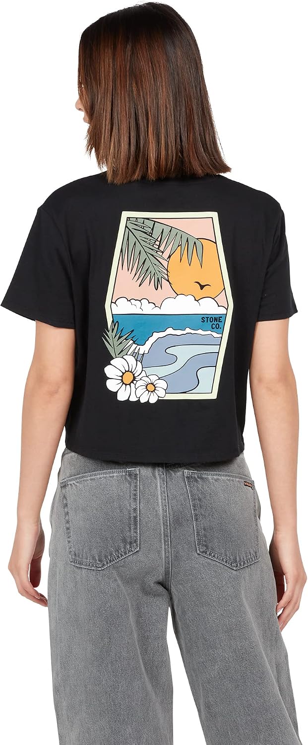 Volcom Women's Short Sleeve Pocket Dial Tee – Crew Neck T-Shirt with Chest Pocket and Screen Print Blackout
