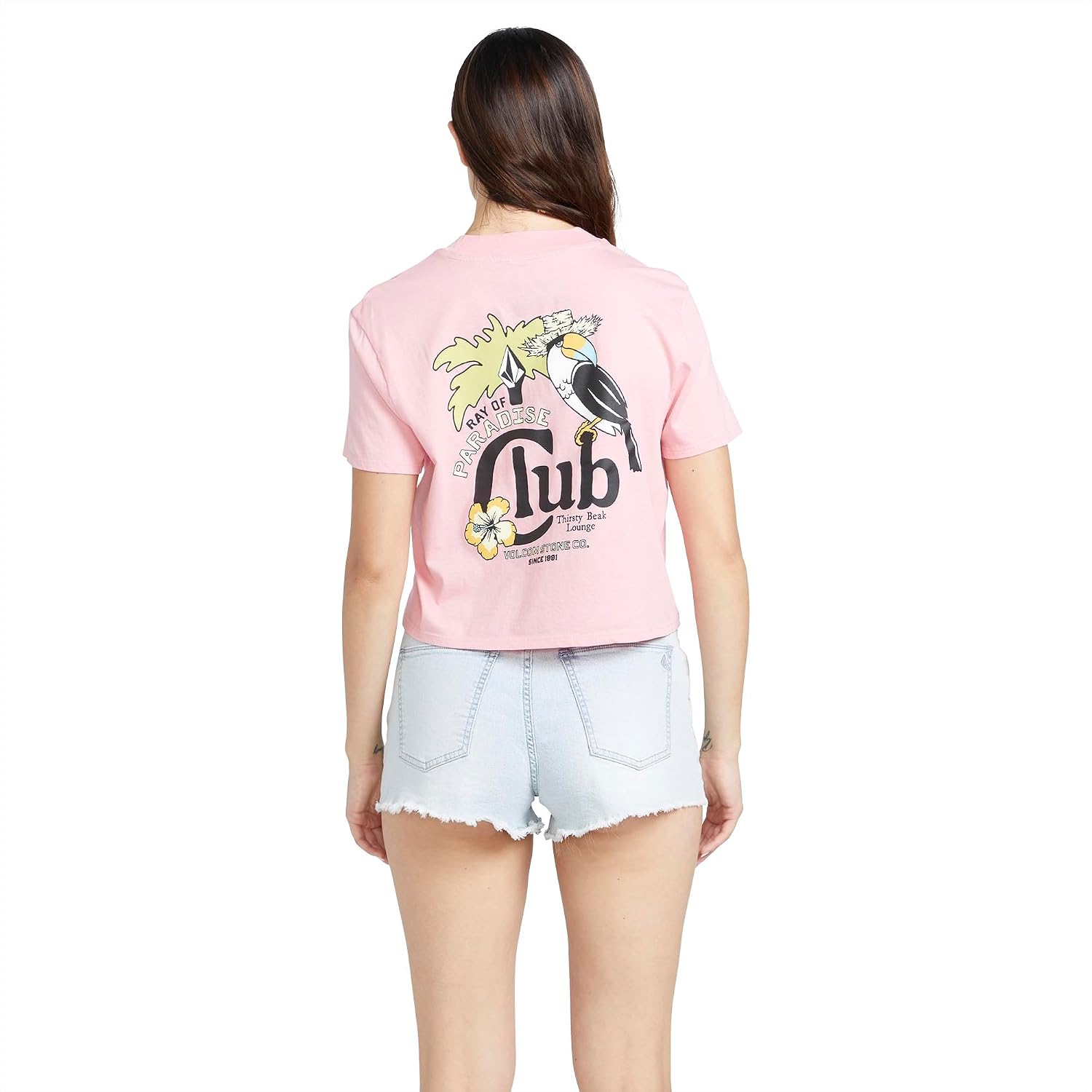 Volcom Women's Short Sleeve Pocket Dial Tee – Crew Neck T-Shirt with Chest Pocket and Screen Print Guava