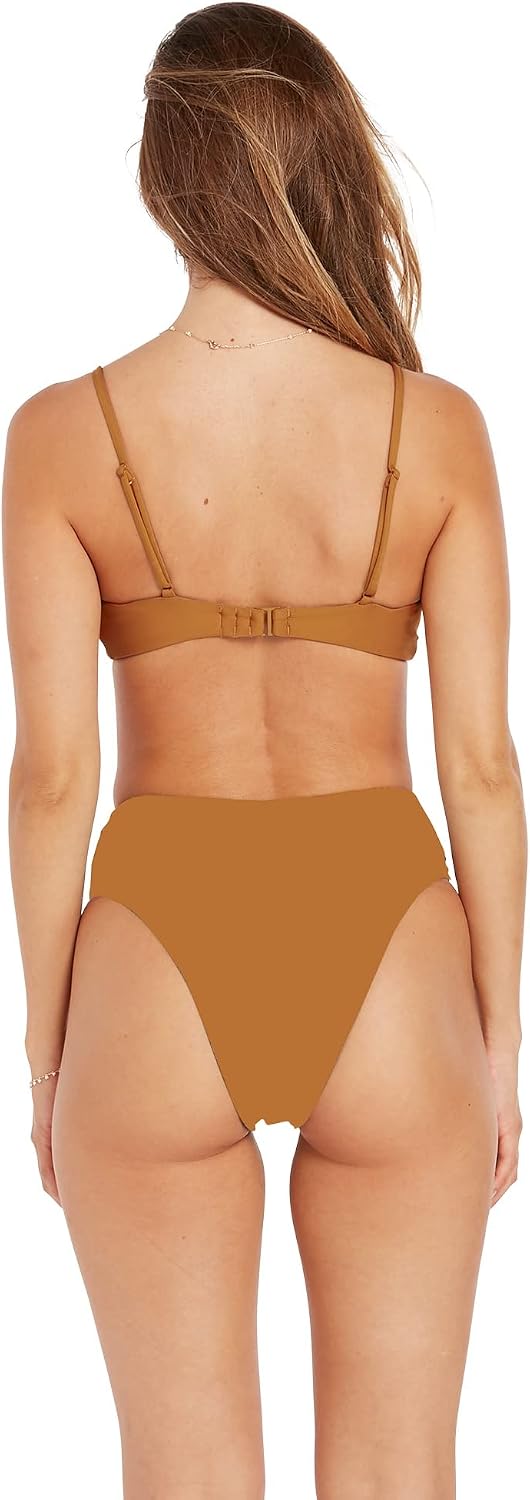 Volcom Women's Full Bikini Bottom – Low-Rise Swim Bottom with Full Coverage, Made from Recycled Fabric Bronze
