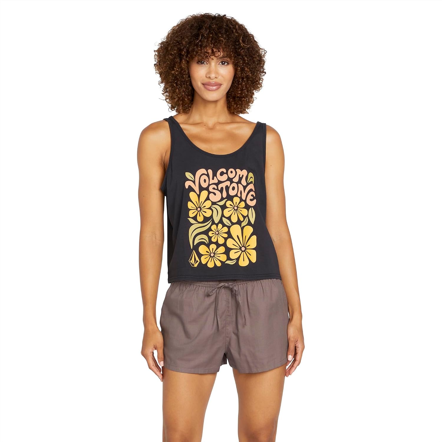 Volcom Women's to The Bank Organic Cotton Graphic Tank Top – Relaxed Boxy Fit, Breezy Summer Style Black
