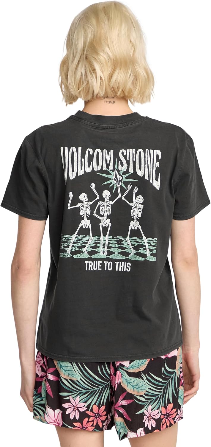Volcom Women's Lock It Up Short Sleeve Tee – Crew Neck T-Shirt with Striped Neck Taping Vintage Black