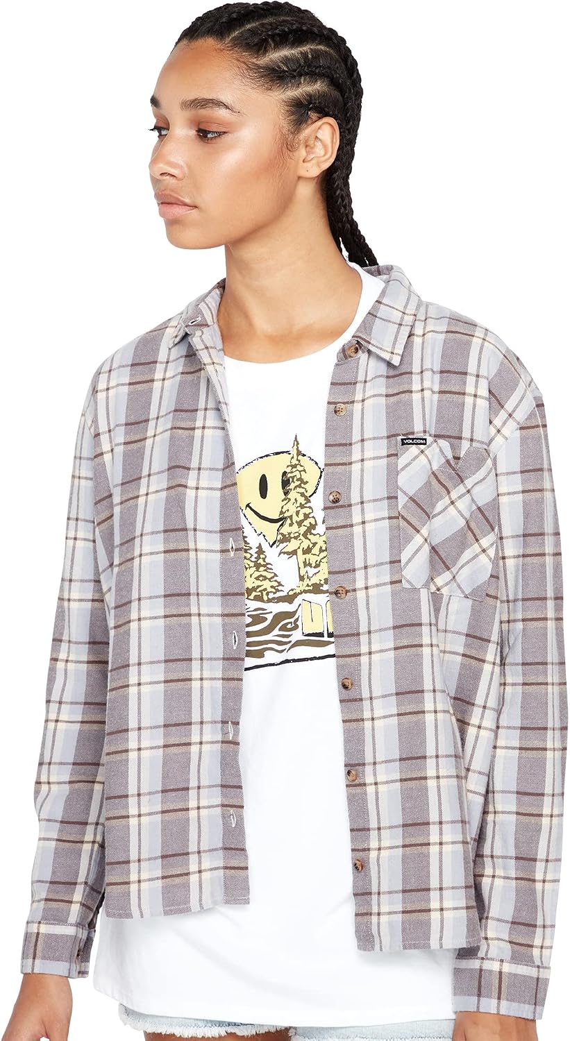 Volcom Women's Plaid to Meet U Long Sleeve Flannel Shirt