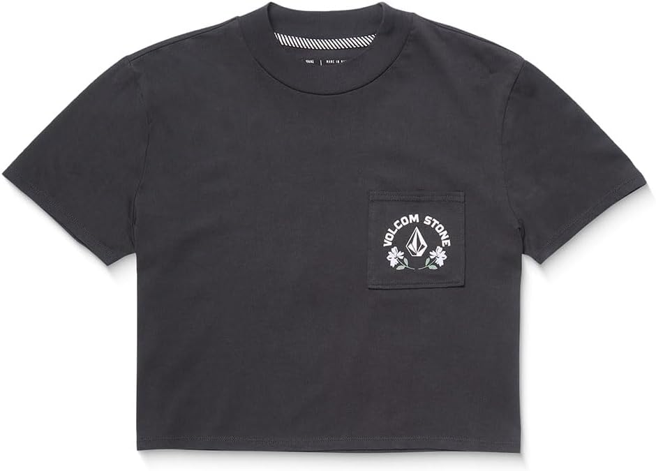 Volcom Women's Short Sleeve Pocket Dial Tee – Crew Neck T-Shirt with Chest Pocket and Screen Print Vintage Jet