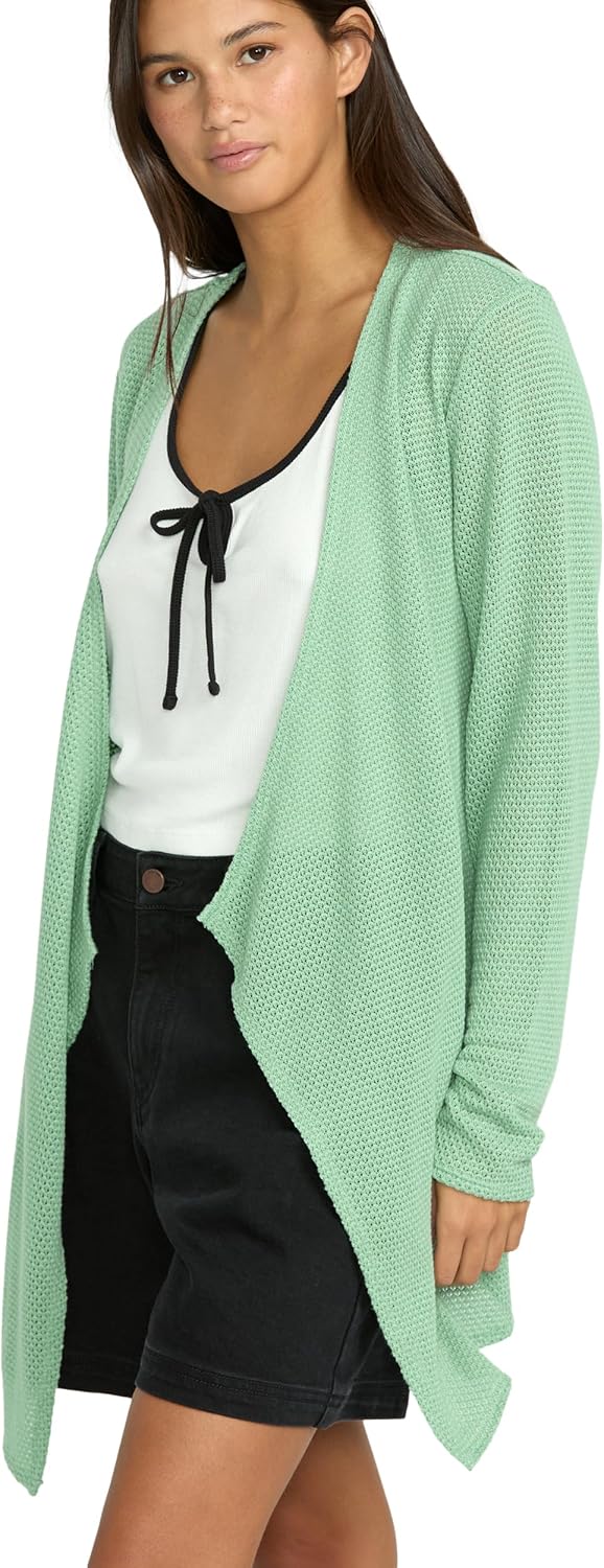 Volcom Women's Go Go Wrap Open Front Cardigan Sweater (Regular & Plus Size) Sea Green