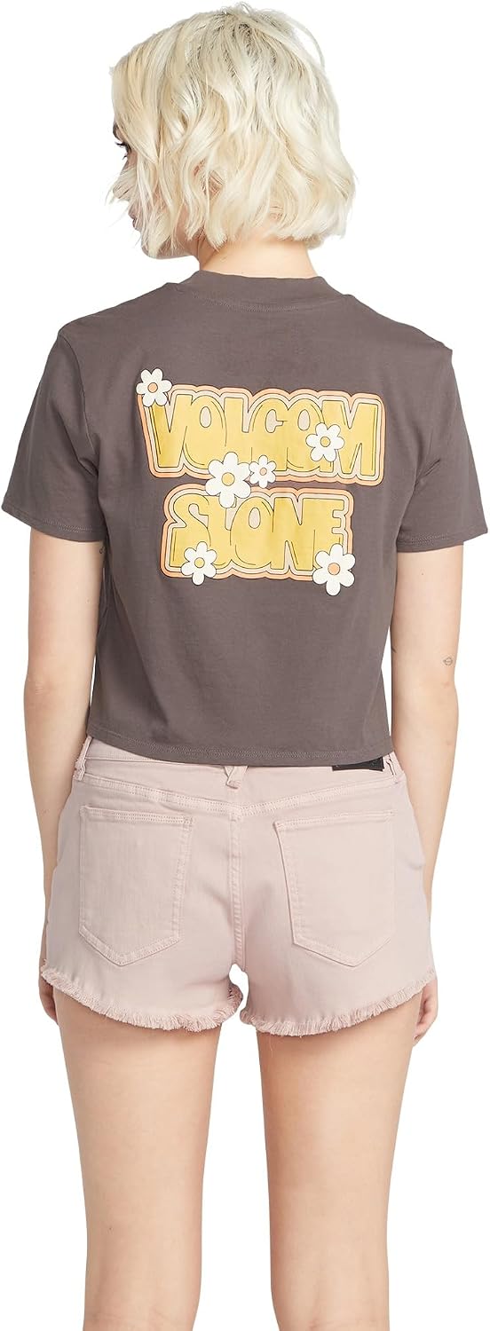 Volcom Women's Short Sleeve Pocket Dial Tee – Crew Neck T-Shirt with Chest Pocket and Screen Print Slate Grey Grey
