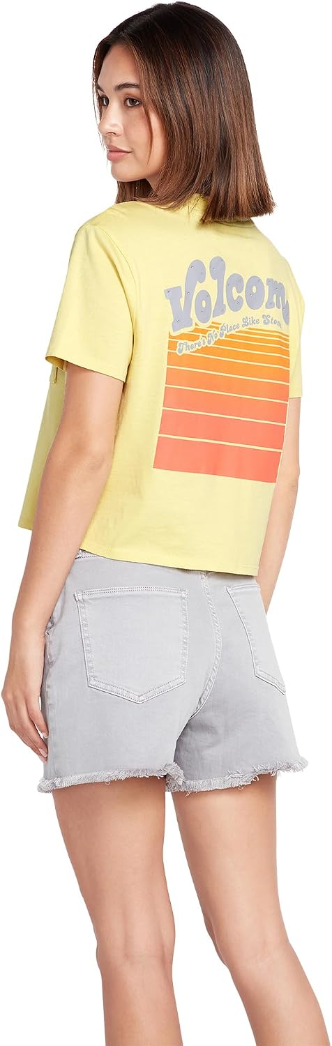Volcom Women's Short Sleeve Pocket Dial Tee – Crew Neck T-Shirt with Chest Pocket and Screen Print Citron