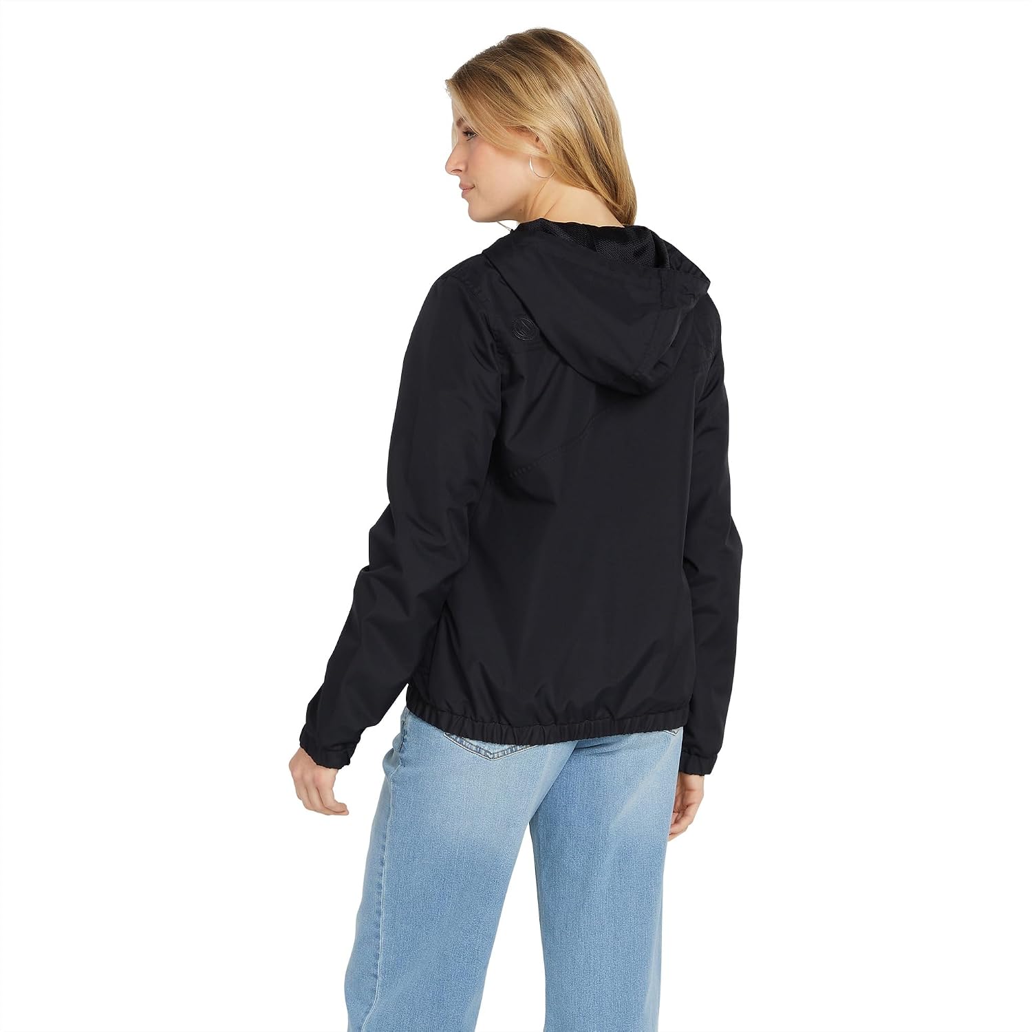 Volcom Women's Enemy Stone Hooded Zip Front Windbreaker Jacket Black 1