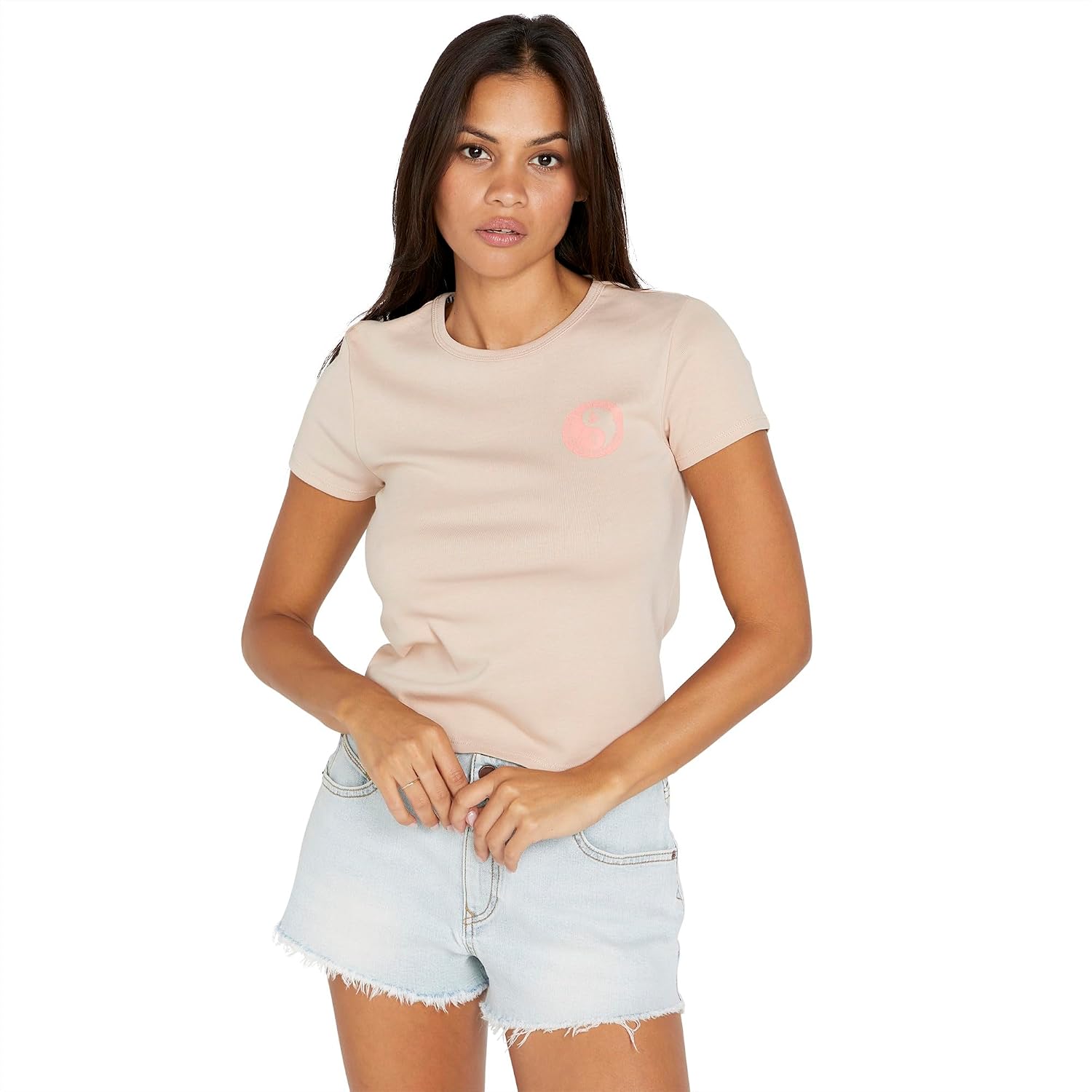 Volcom Women's Have a Clue Short Sleeve Tee – Fitted T-Shirt with Striped Neck Taping Dusty Rose