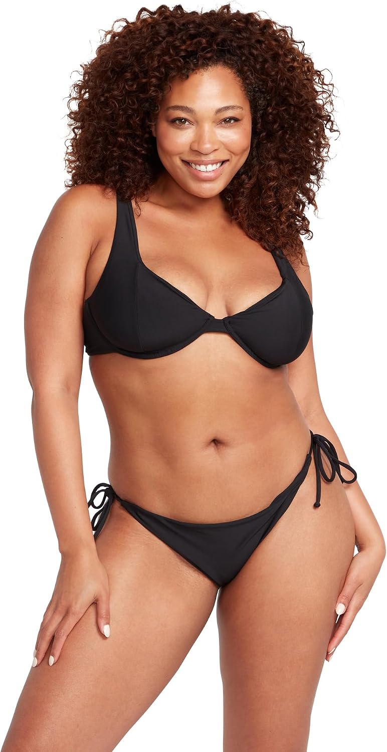 Volcom Women's Simply Seamless Skimpy Tie Side Swimsuit Bikini Bottom Black-d