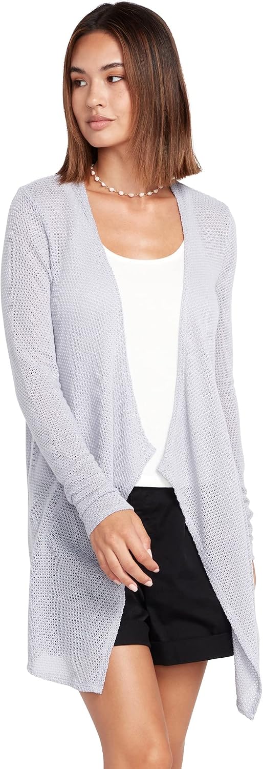 Volcom Women's Go Go Wrap Open Front Cardigan Sweater (Regular & Plus Size) Moonbeam