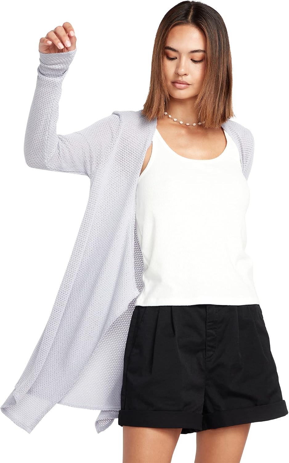 Volcom Women's Go Go Wrap Open Front Cardigan Sweater (Regular & Plus Size) Moonbeam