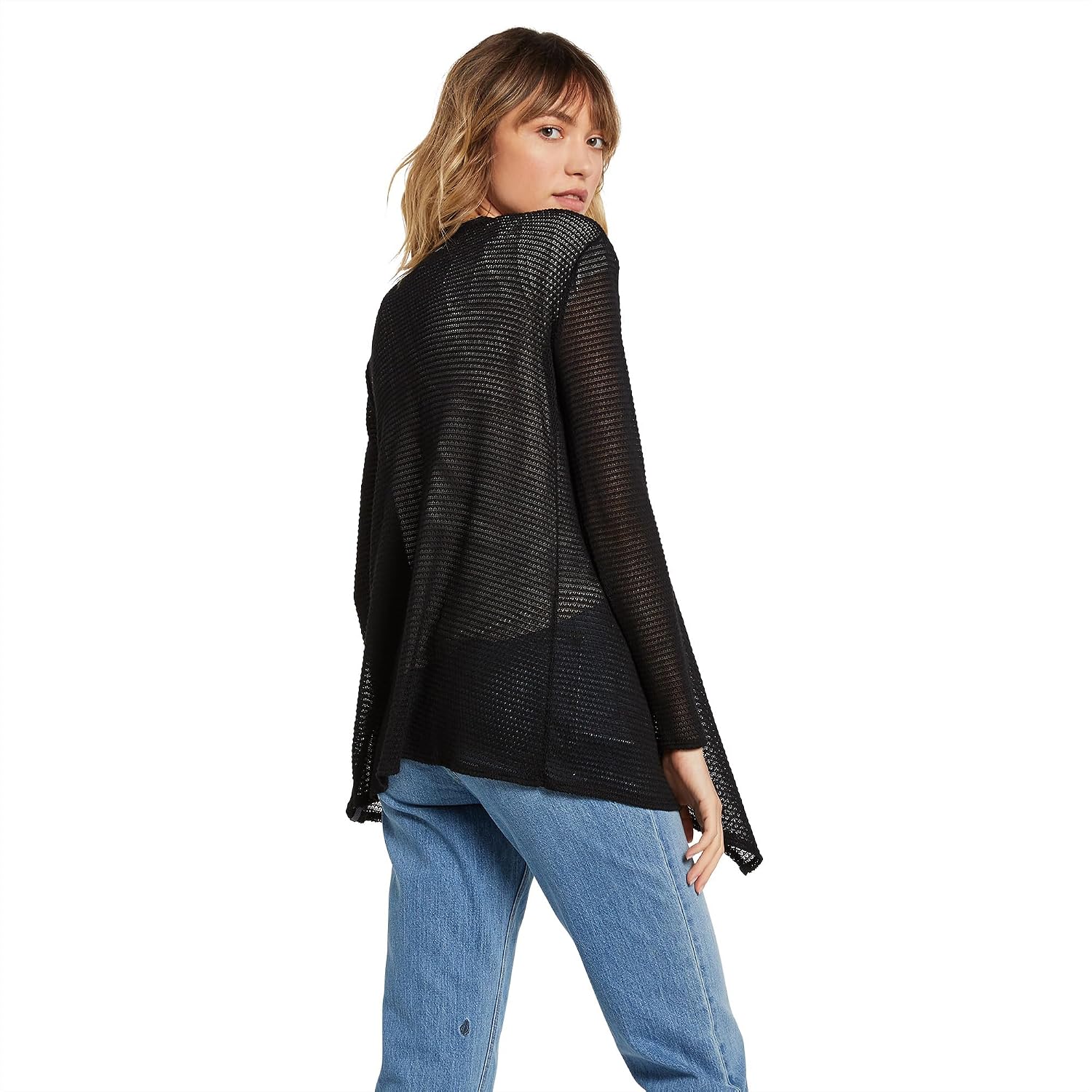 Volcom Women's Go Go Wrap Open Front Cardigan Sweater (Regular & Plus Size) Black 2