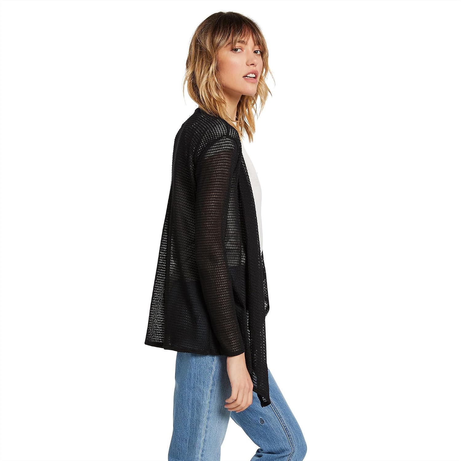 Volcom Women's Go Go Wrap Open Front Cardigan Sweater (Regular & Plus Size) Black 2