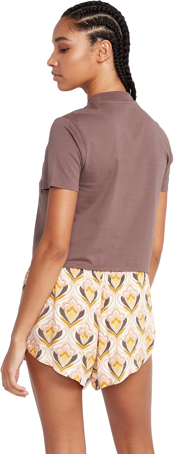Volcom Women's Short Sleeve Pocket Dial Tee – Crew Neck T-Shirt with Chest Pocket and Screen Print Slate Grey