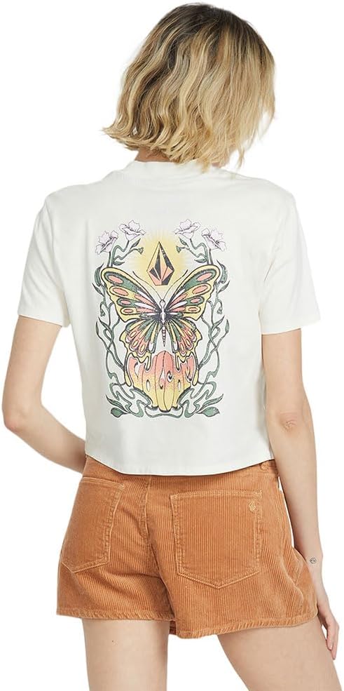 Volcom Women's Short Sleeve Pocket Dial Tee – Crew Neck T-Shirt with Chest Pocket and Screen Print Bone White