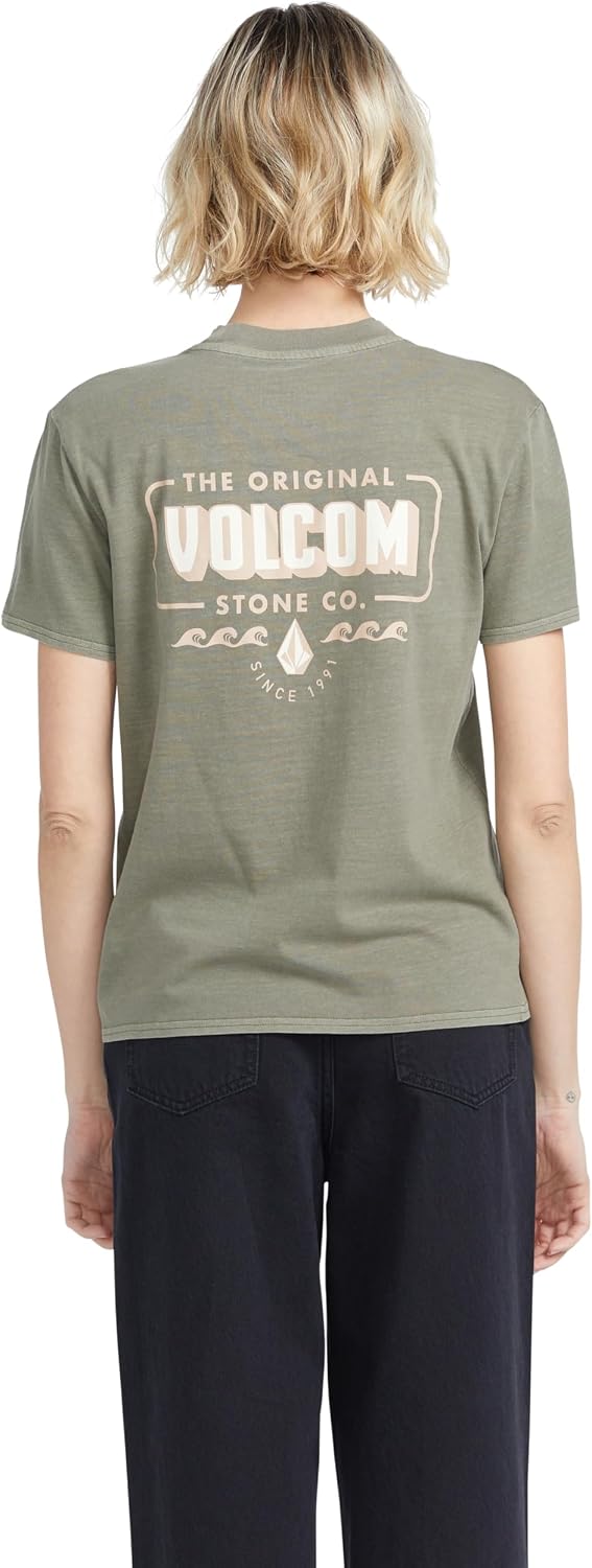 Volcom Women's Lock It Up Short Sleeve Tee – Crew Neck T-Shirt with Striped Neck Taping Army