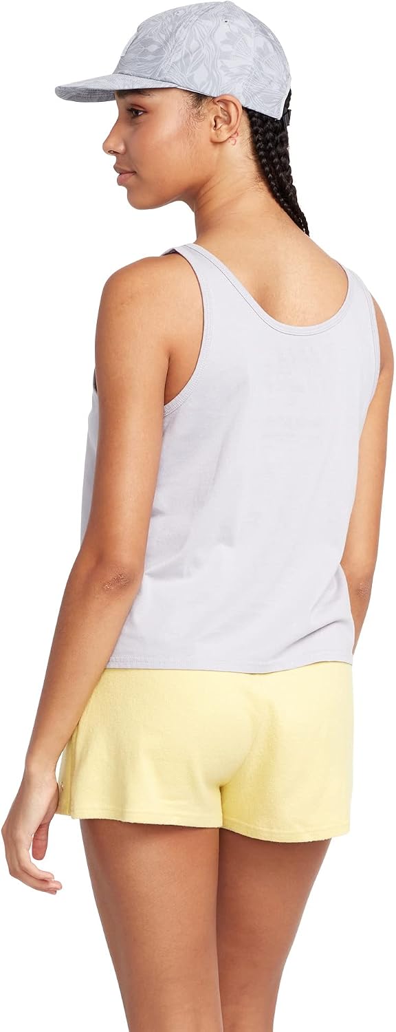 Volcom Women's to The Bank Organic Cotton Graphic Tank Top – Relaxed Boxy Fit, Breezy Summer Style Moonbeam