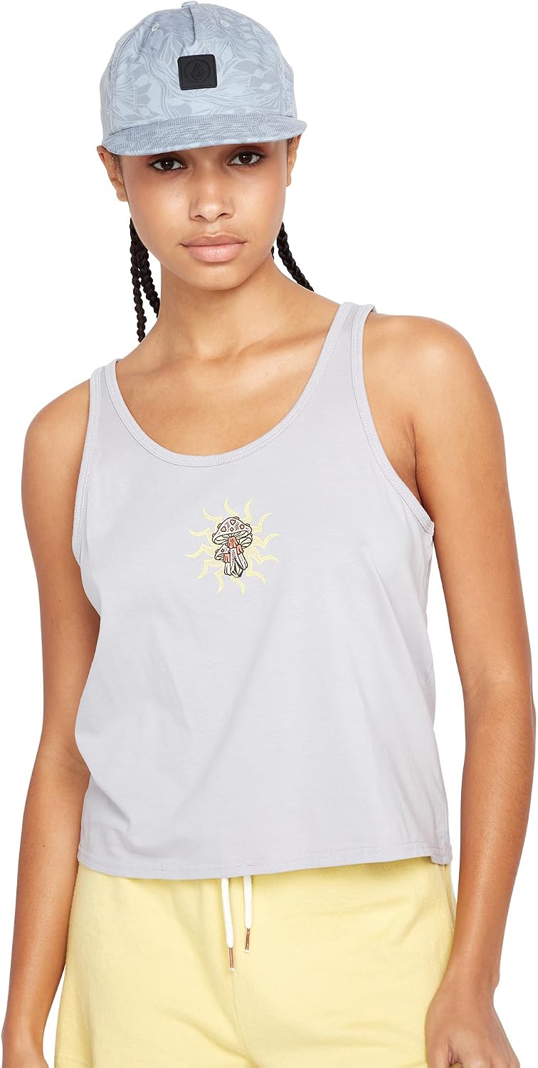 Volcom Women's to The Bank Organic Cotton Graphic Tank Top – Relaxed Boxy Fit, Breezy Summer Style Moonbeam