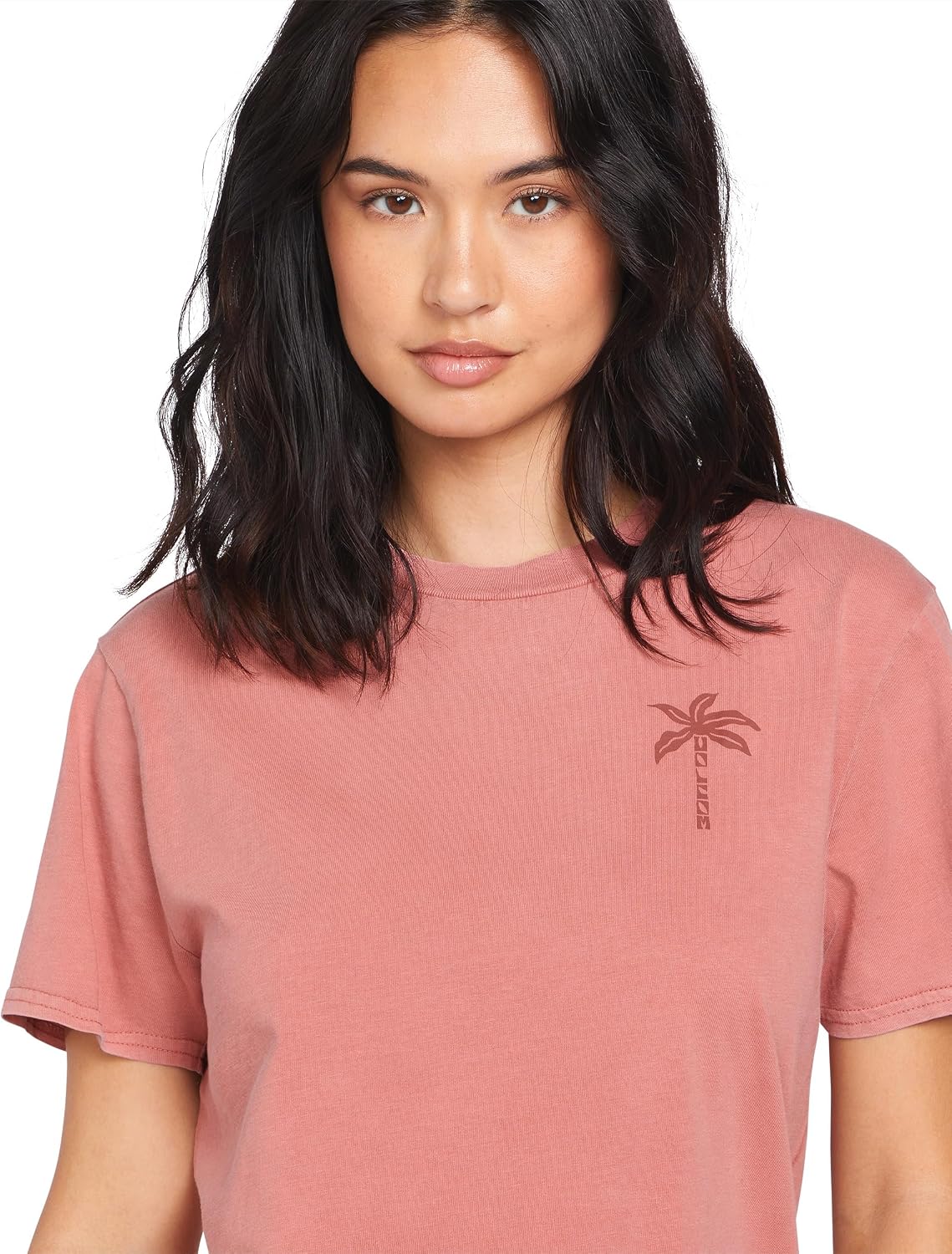 Volcom Women's Lock It Up Short Sleeve Tee – Crew Neck T-Shirt with Striped Neck Taping Mauve Rose