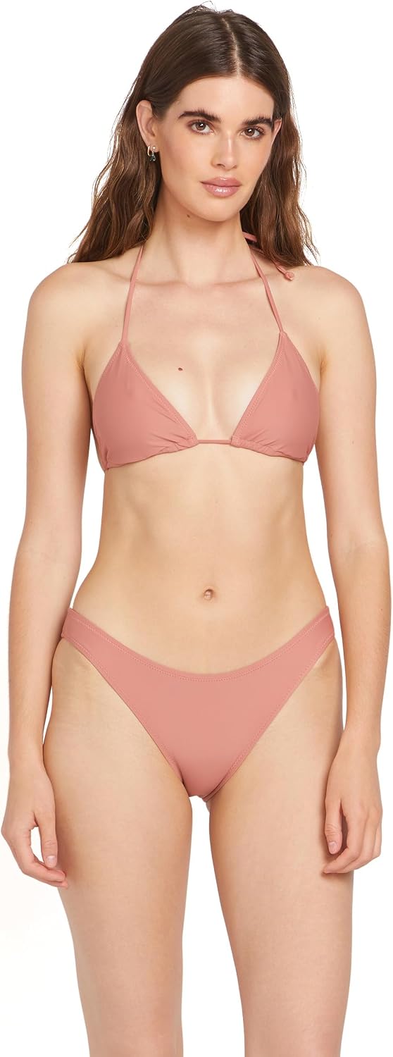 Volcom Women's Full Bikini Bottom – Low-Rise Swim Bottom with Full Coverage, Made from Recycled Fabric Mauve Rose