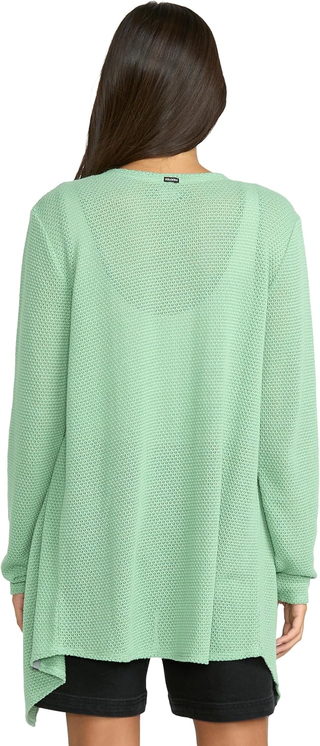 Volcom Women's Go Go Wrap Open Front Cardigan Sweater (Regular & Plus Size) Sea Green