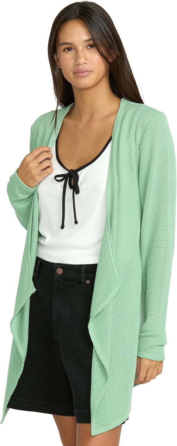 Volcom Women's Go Go Wrap Open Front Cardigan Sweater (Regular & Plus Size) Sea Green