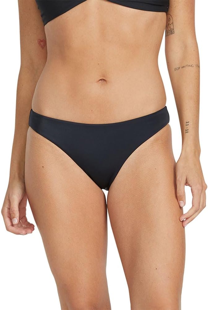 Volcom Women's Full Bikini Bottom – Low-Rise Swim Bottom with Full Coverage, Made from Recycled Fabric Black-onyx