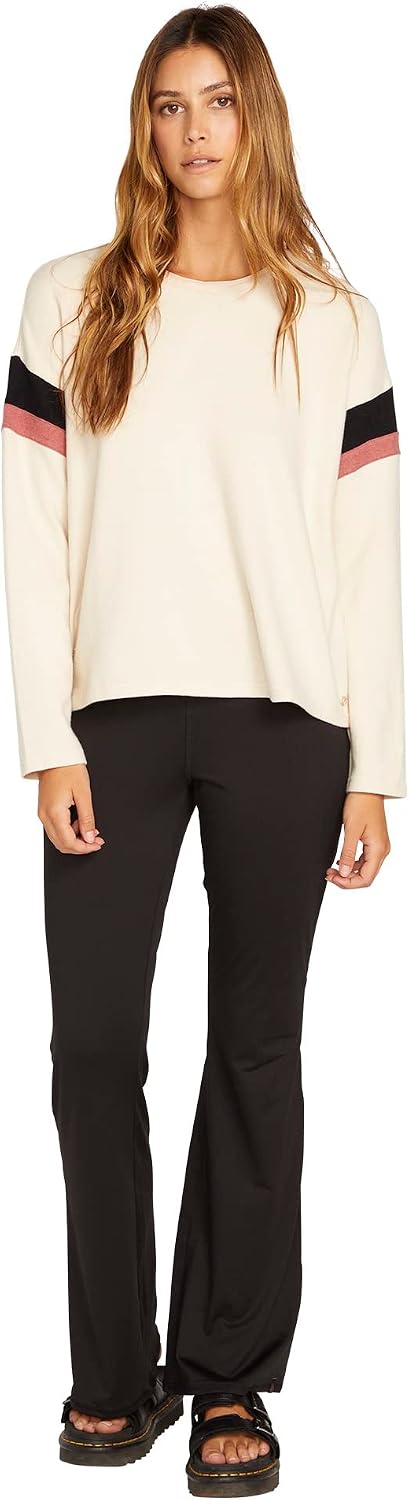 Volcom Women's Lived In Lounge Crew Neck Fleece Sweatshirt Cream