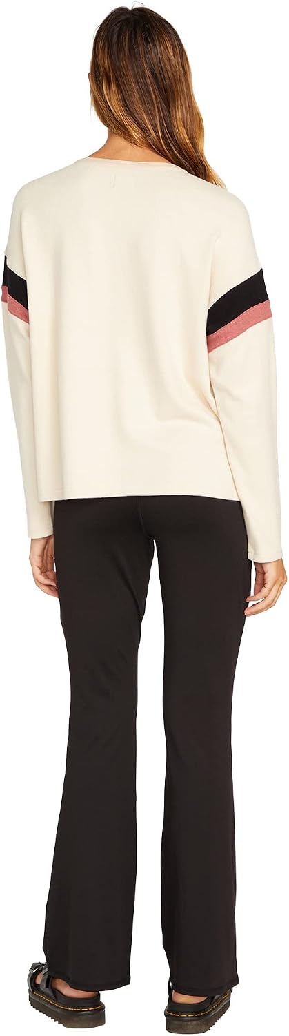 Volcom Women's Lived In Lounge Crew Neck Fleece Sweatshirt Cream