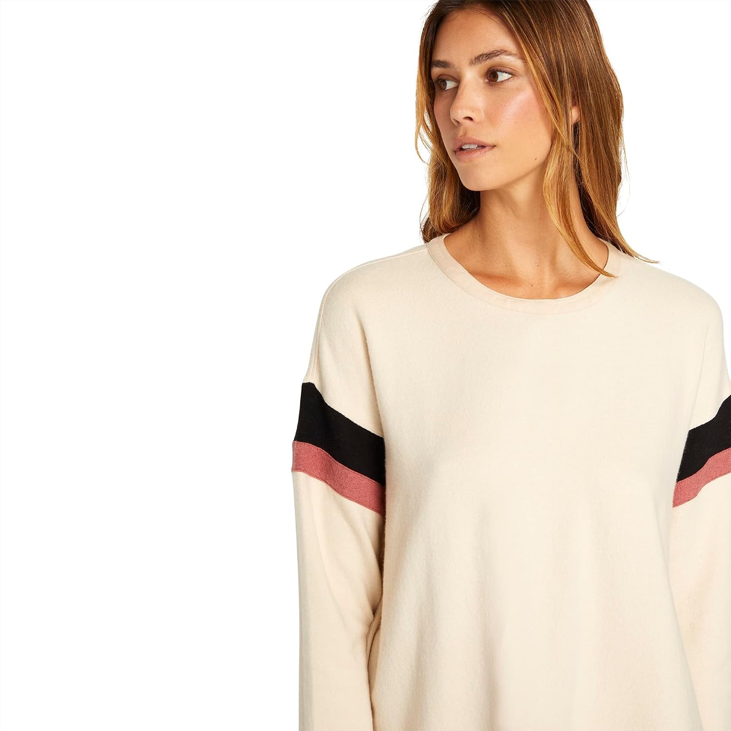 Volcom Women's Lived In Lounge Crew Neck Fleece Sweatshirt Cream