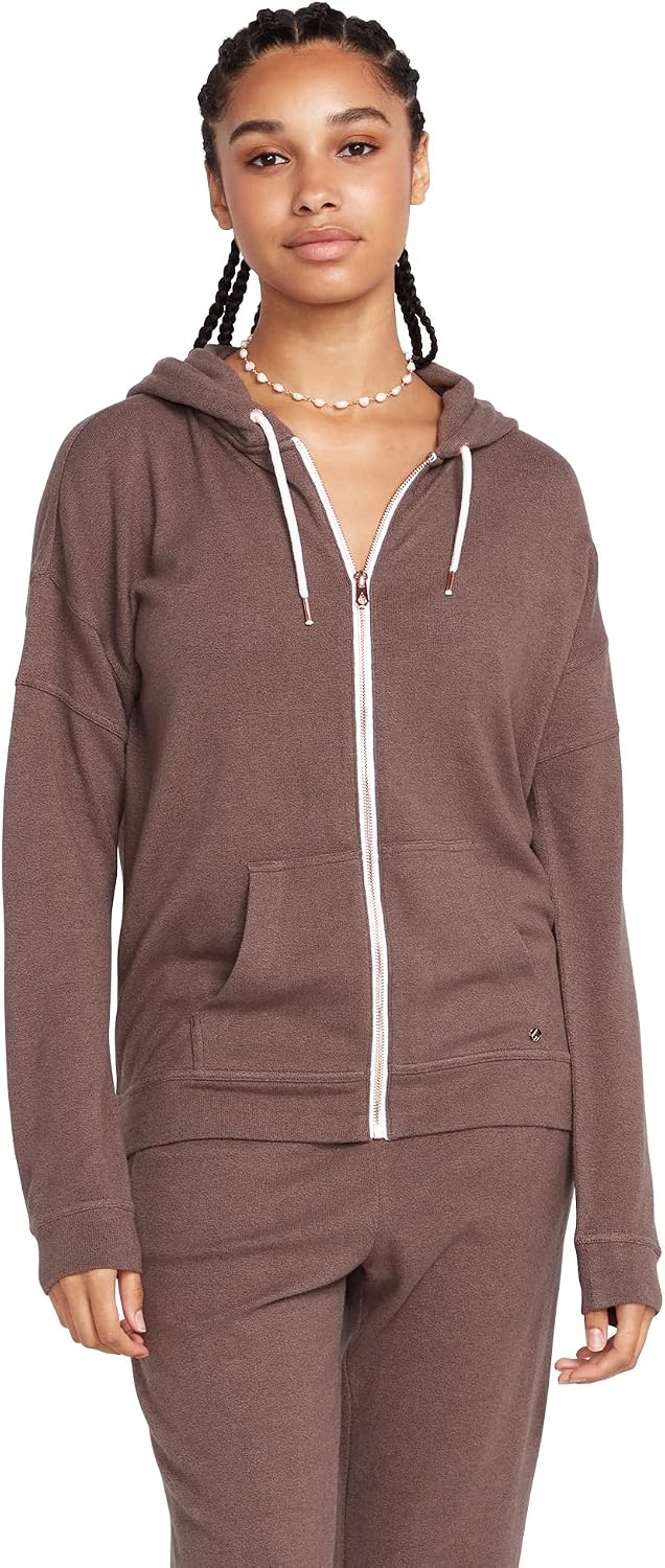Volcom Women's Lil Zip Up Hooded Fleece Sweatshirt Slate Grey