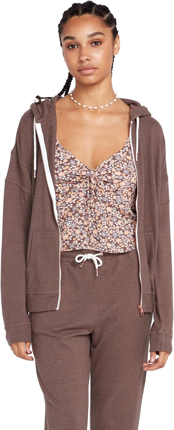 Volcom Women's Lil Zip Up Hooded Fleece Sweatshirt Slate Grey