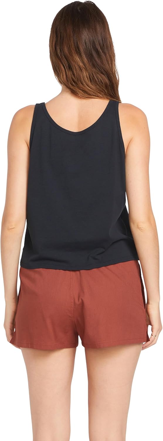 Volcom Women's to The Bank Organic Cotton Graphic Tank Top – Relaxed Boxy Fit, Breezy Summer Style Black White
