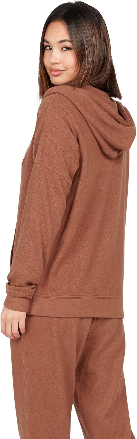Volcom Women's Lil Zip Up Hooded Fleece Sweatshirt Dark Clay
