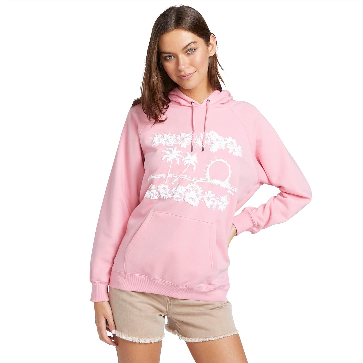 Volcom Women's Truly Stoked Ovesized Bf Hooded Fleece Sweatshirt Guava