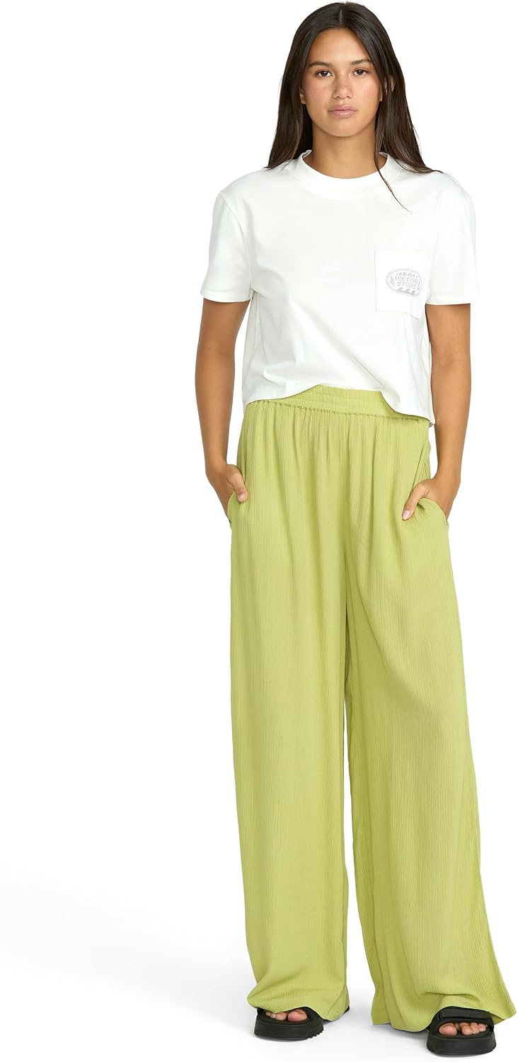 Volcom Women's Stoneshine Junki Wide Leg Beach Pant Pea Green