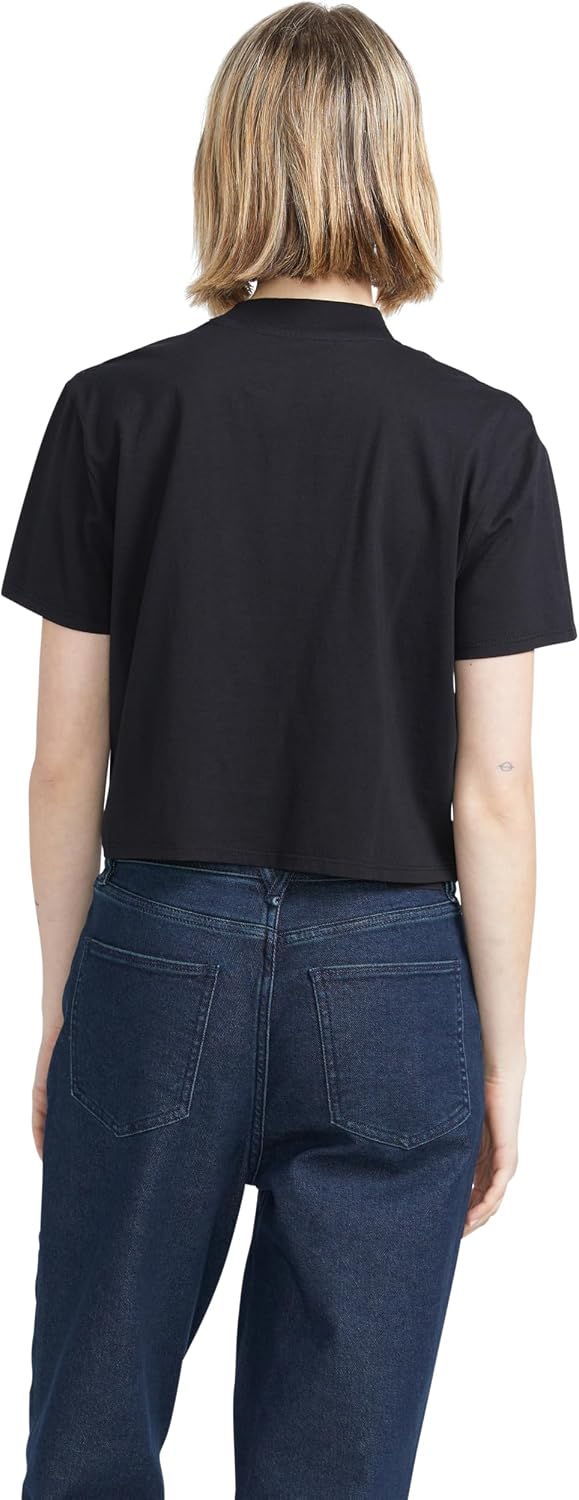 Volcom Women's Short Sleeve Pocket Dial Tee – Crew Neck T-Shirt with Chest Pocket and Screen Print Black Red