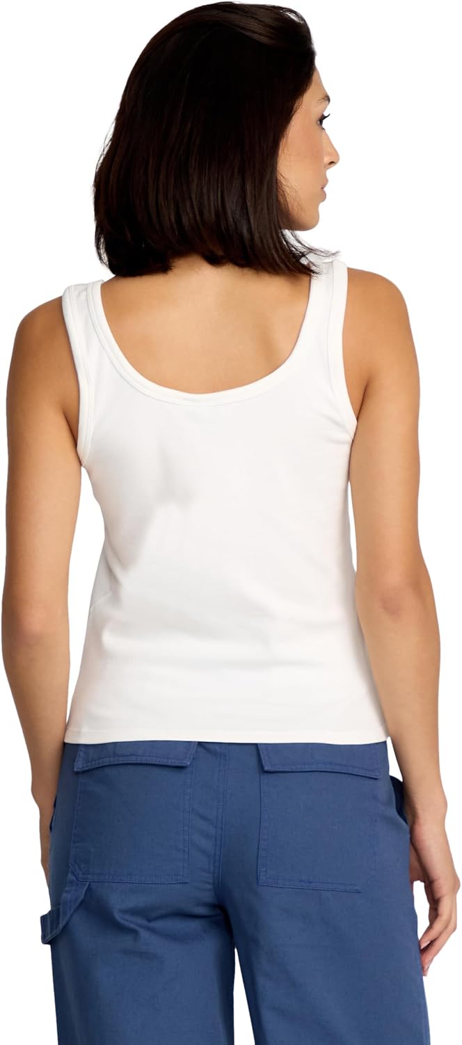 Volcom Women's to The Bank Organic Cotton Graphic Tank Top – Relaxed Boxy Fit, Breezy Summer Style Star White Time