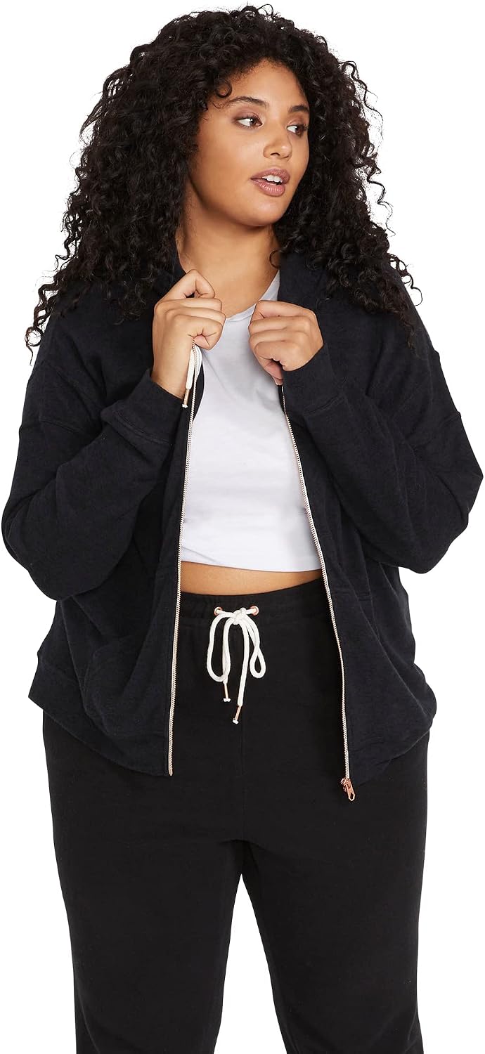 Volcom Women's Lil Zip Up Hooded Fleece Sweatshirt Black