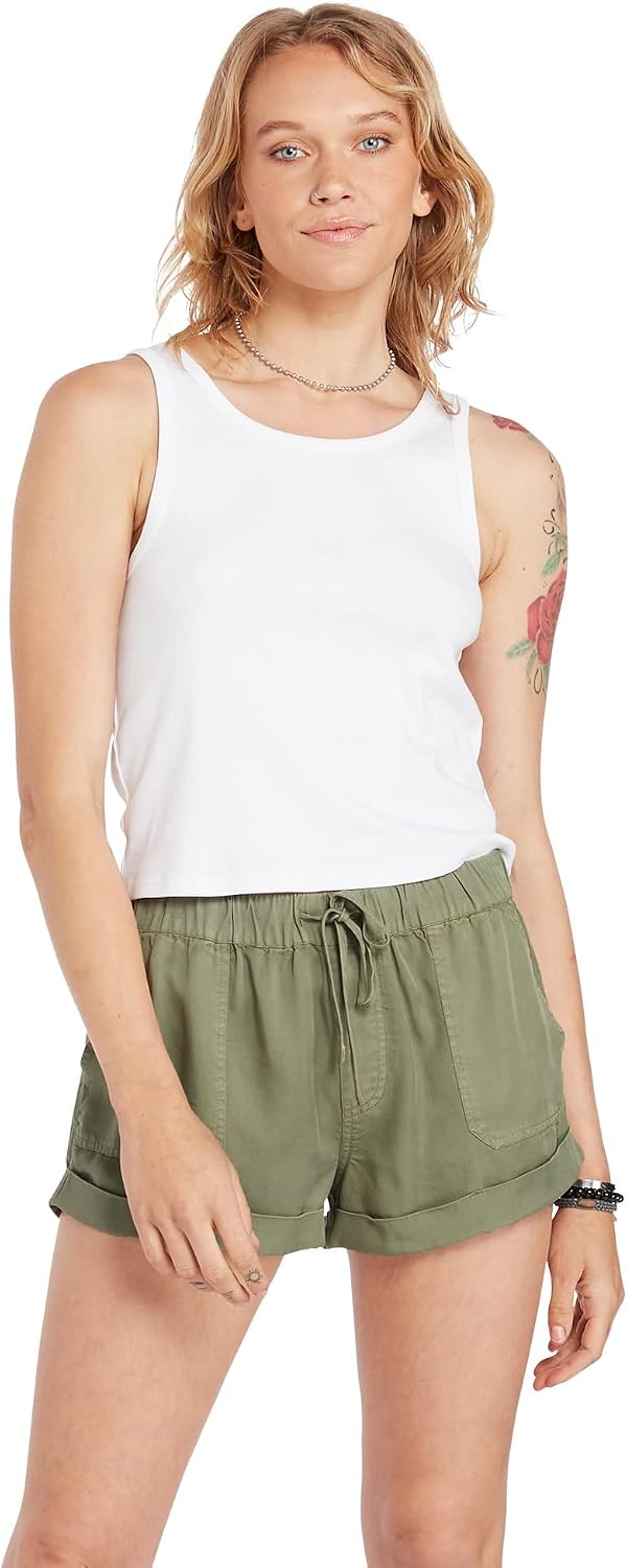 Volcom Women's Sunday Strut Elastic Waist Short Light Army