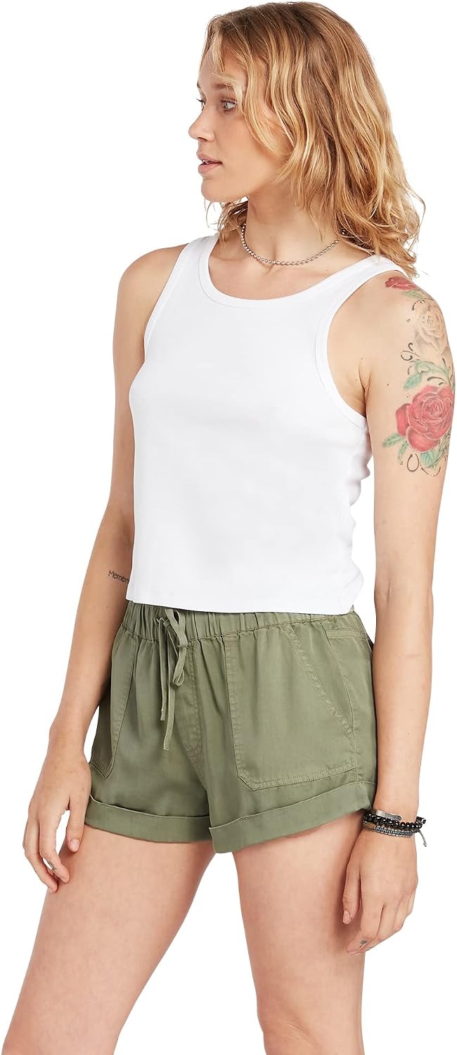 Volcom Women's Sunday Strut Elastic Waist Short Light Army