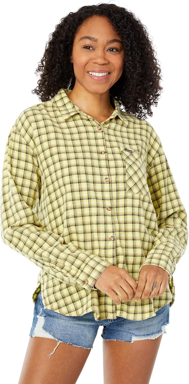 Volcom Women's Plaid to Meet U Long Sleeve Flannel Shirt Lime