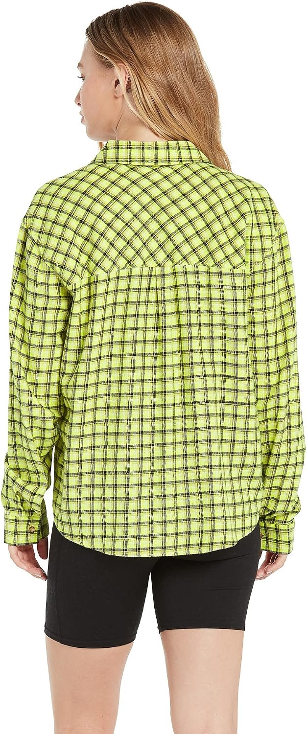 Volcom Women's Plaid to Meet U Long Sleeve Flannel Shirt Lime